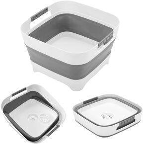 2.4-Gallon (9-Liter) Foldable Washbasin With Drain Plug, Suitable For Kitchen Sinks/Outdoor Camping/RV Use, Space-Saving, Highly Portable Washbasin Ideal For Travel (Gray)