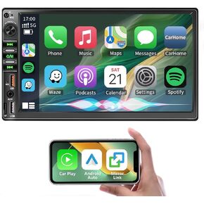 7 Inch Double Din Car Stereo for Wireless Carplay & Android Auto, Car Audio with 1024 * 600 HD Touch Screen ， Mirror Link, Bluetooth5.2,2USB/AUX/TF,AM/FM Radio