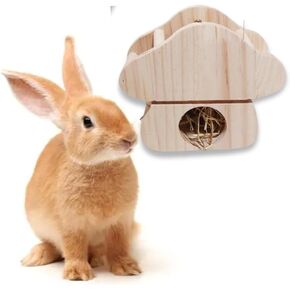 JanYoo Rabbit Hay Feeder,Natural Wooden Hay Holder for Guinea Pigs Bunny Cage Rabbit Hay Dispenser Hanging Standing in Kuwait