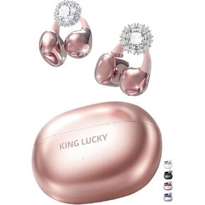 King Lucky Clip-on Earbuds Jewelry Wireless Bluetooth 5.4 Comfortable Open Ear Headphones with Detachable Aurora Earrings,IPX5 Waterproof, 50H Play, for Women, Gift,Parties,Festival (Pink)