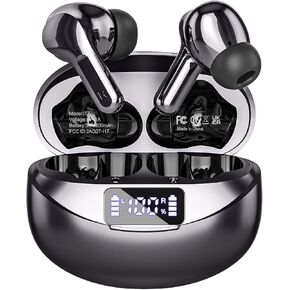 Wireless Earbuds Bluetooth 5.3 Headphones HiFi Stereo, Wireless Earphones with Noise Cancelling Mic, 50H Playback Ear Buds with LED Digital Display for iOS/Andriod Gray