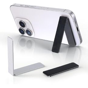 2PC Ultra-Thin Cell Phone Kickstand, Zinc Alloy Cell Phone Holder Portable Foldable Angle Cells Phones Stand Mini Adjustable Kick Stand for Universal Model Phones Tablet (Black&Sliver)