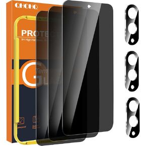 QHOHQ Privacy Screen Protector for Samsung Galaxy S25 Edge + Camera Lens Protector, Top 9H+ Anti Spy Glass, Full Coverage, Ultra Durable, with Easy Installation Tool [3+3 Pack]