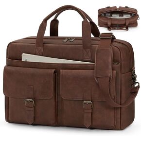 RAINSMORE Messenger Bag for Men 16 Inch Leather Laptop Bags Work Computer Briefcase Vintage Mens Satchel Shoulder Bag for Work, Office, Business, Travel, Brown