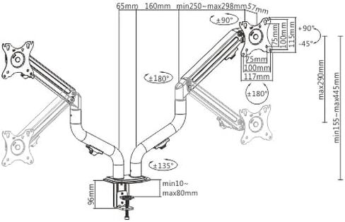 Single ARM Monitor Desk Mount Bracket Full Motion for 17-32" Screens (Dual Arm) in Kuwait