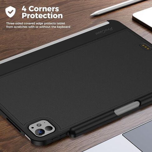 Procase Magic Keyboard Case for iPad Pro 11 Inch 2024 M4 ، حالة غلاف مغناطيسي نحيف مع حامل قلم رصاص للجيل الخامس من iPad Pro 11 "2024 [لوحة المفاتيح غير متضمنة] -الأسود in Saudi Arabia