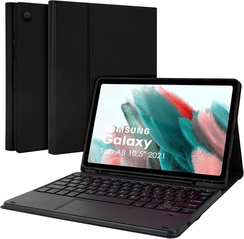 حالة لوحة مفاتيح لاما اللمس لسيارة Samsung Galaxy Tab A8 10.5 "، الإضاءة الخلفية ، حالة لوحة مفاتيح لاسلكية قابلة للفصل مع حامل القلم S لجالاكسي Tab A8 10.5" 2021 (SM-X200/X205/X207) ، Black in Kuwait