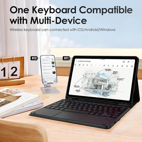 حالة لوحة مفاتيح لاما اللمس لسيارة Samsung Galaxy Tab A8 10.5 "، الإضاءة الخلفية ، حالة لوحة مفاتيح لاسلكية قابلة للفصل مع حامل القلم S لجالاكسي Tab A8 10.5" 2021 (SM-X200/X205/X207) ، Black in Kuwait