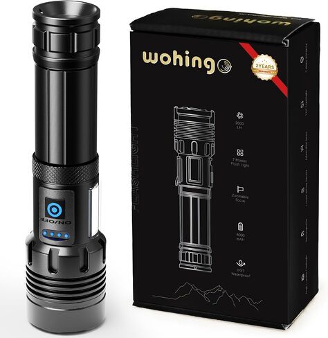 Rechargeable Flashlight High Lumens Super Bright Zoomable LED Flashlight with COB SideLight,Powerful Long Distance Handheld Flashlights,Waterproof Linternas for Camping Hiking Home Emergency Gift in Saudi Arabia
