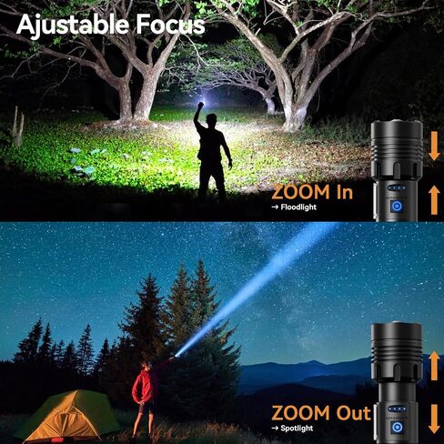 Rechargeable Flashlight High Lumens Super Bright Zoomable LED Flashlight with COB SideLight,Powerful Long Distance Handheld Flashlights,Waterproof Linternas for Camping Hiking Home Emergency Gift in Saudi Arabia
