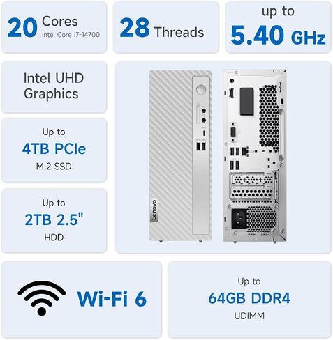 Lenovo IdeaCentre 13th Generation Tower Desktop ، Intel 10 Core I5-13400 Processor ، SD Card Reader ، HDMI ، VGA ، Wi-Fi 6 ، Windows 11 Home (Core I5 ​​Processor ، 32GB RAM | 1TB SSD) in Kuwait