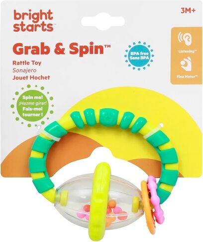 Bright Starts Grab & Spin Baby Rattle & BPA-Free Teether Toy, Ages 3 Months+ in Kuwait