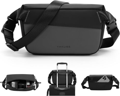 YaKuss Camera Sling Bag, Lightweight Crossbody Camera Case for Photography, Water-resistant Leather Coating Compact Camera Bag for Canon Nikon Sony SLR DSLR Mirrorless Camera and Lens, Small, Black in Saudi Arabia