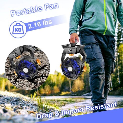 Camping Fan - Rechargeable Portable Battery Powered Camping Fans for Tents with LED Light, Power Display, Timers & 360° Hanging Hook, Ultra Quiet USB Personal Tent Fan for Fishing Travel Home Office in Saudi Arabia
