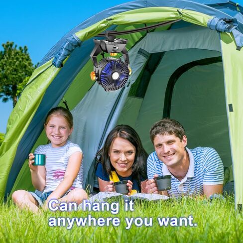 Camping Fan - Rechargeable Portable Battery Powered Camping Fans for Tents with LED Light, Power Display, Timers & 360° Hanging Hook, Ultra Quiet USB Personal Tent Fan for Fishing Travel Home Office in Saudi Arabia