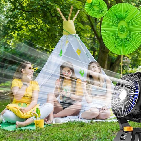 Camping Fan - Rechargeable Portable Battery Powered Camping Fans for Tents with LED Light, Power Display, Timers & 360° Hanging Hook, Ultra Quiet USB Personal Tent Fan for Fishing Travel Home Office in Saudi Arabia
