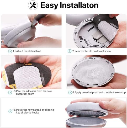 Earpads Cushions for Bose 700 (NC700) Noise Cancelling Wireless Headphones, Replacement Ear Pads with Softer Leather, Luxurious Memory Foam, Added Thickness (White) in Saudi Arabia