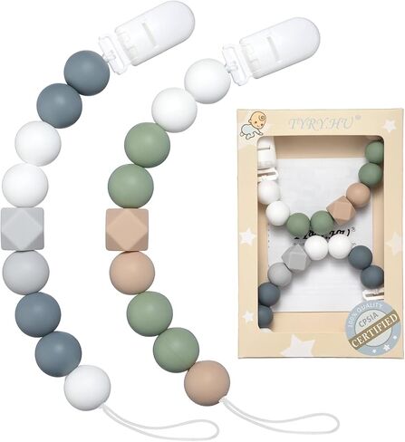 مشبك لهاية للاطفال الاولاد والبنات، حامل لهاية، مشابك بينكي محايدة لهدايا الاطفال، عبوة من قطعتين (بيج، بينك) in Kuwait