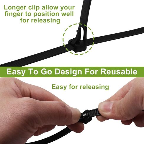 24 Inch Long Reusable Zip Ties, Heavy Duty Black Cable Ties Reusable, Adjustable Tie Wrap Non Slip Off, Releasable Wire Ties for Wire Management Outdoor Patio, 50 Pack in Kuwait
