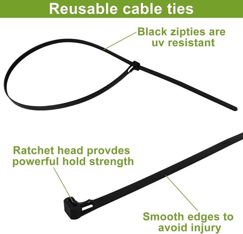 24 Inch Long Reusable Zip Ties, Heavy Duty Black Cable Ties Reusable, Adjustable Tie Wrap Non Slip Off, Releasable Wire Ties for Wire Management Outdoor Patio, 50 Pack in Kuwait