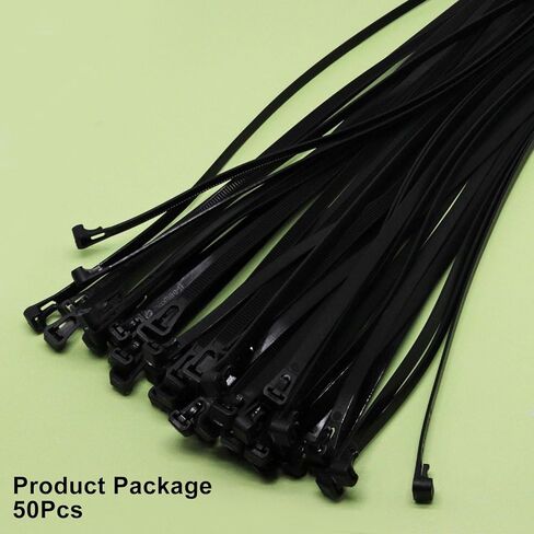 24 Inch Long Reusable Zip Ties, Heavy Duty Black Cable Ties Reusable, Adjustable Tie Wrap Non Slip Off, Releasable Wire Ties for Wire Management Outdoor Patio, 50 Pack in Kuwait