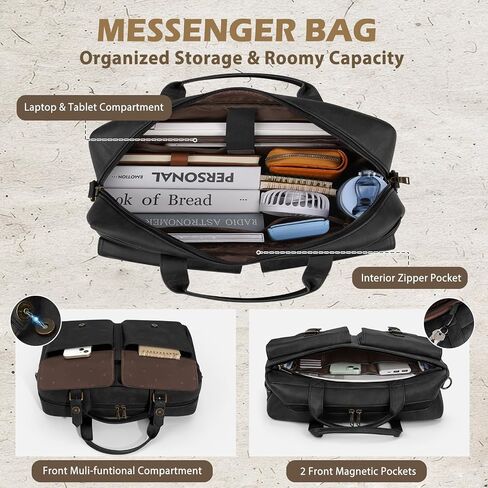 RAINSMORE Messenger Bag for Men 16 Inch Leather Laptop Bags Work Computer Briefcase Vintage Mens Satchel Shoulder Bag for Work, Office, Business, Travel, Brown in Kuwait