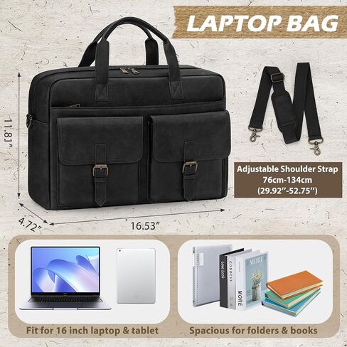 RAINSMORE Messenger Bag for Men 16 Inch Leather Laptop Bags Work Computer Briefcase Vintage Mens Satchel Shoulder Bag for Work, Office, Business, Travel, Brown in Kuwait