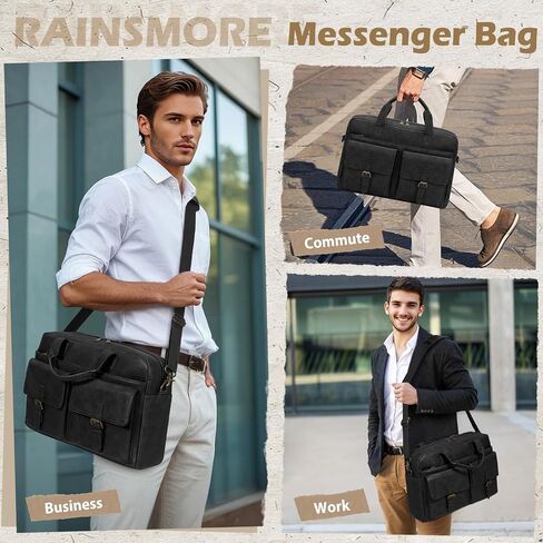 RAINSMORE Messenger Bag for Men 16 Inch Leather Laptop Bags Work Computer Briefcase Vintage Mens Satchel Shoulder Bag for Work, Office, Business, Travel, Brown in Kuwait