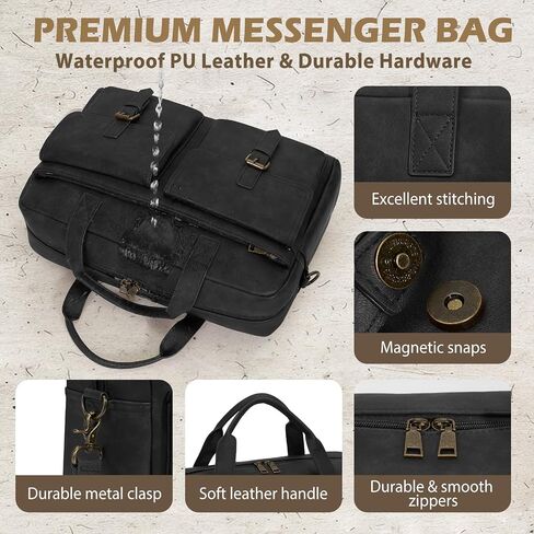 RAINSMORE Messenger Bag for Men 16 Inch Leather Laptop Bags Work Computer Briefcase Vintage Mens Satchel Shoulder Bag for Work, Office, Business, Travel, Brown in Kuwait