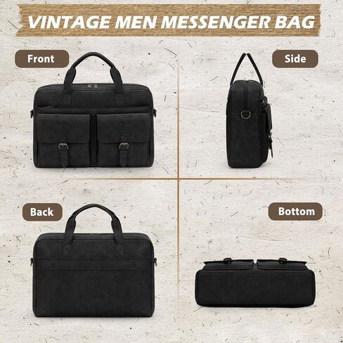 RAINSMORE Messenger Bag for Men 16 Inch Leather Laptop Bags Work Computer Briefcase Vintage Mens Satchel Shoulder Bag for Work, Office, Business, Travel, Brown in Kuwait