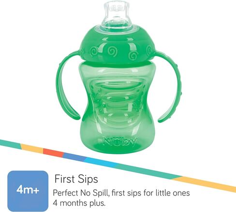 Nuby 3-Pack Two-Handle No-Spill Soft Spout Grip N' Sip Cup- First Cup, 8oz, 3 PK - Aqua, Blue, Green in Saudi Arabia