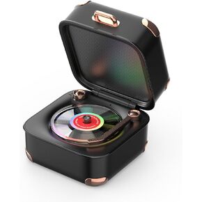 Vintage Vinyl Speaker with Colorful Lights, Music Player with 3 Modes, Bluetooth Speaker for Kids Room, Home Décor, Bedroom, Compatible with Computers & Phones (Black)