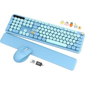 Wireless Keyboard and Mouse - Typewriter Keyboard with Detachable Wrist Rest