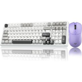 AULA Wireless Keyboard Combo - F99 Mechanical Keyboard with Hot Swappable Keys + SC580X Wireless Gaming Mouse, Light Purple