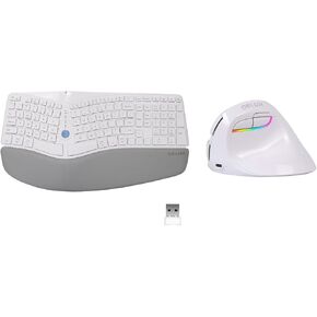 DeLUX Wireless Ergonomic Keyboard Mouse Combo GM901D-White & M618Mini-White