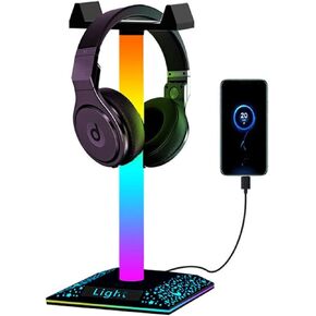 Headphone Stand Headset Stand RGB Gaming Headphone Stand Light with USB Port RGB Gaming Stand Light Headphone Holder for Desktop PC Gaming Headset Accessories Headset Holder