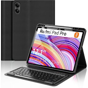 BORIYUAN Keyboard Case for Xiaomi Redmi Pad Pro 12.1 Inch 2024, Detachable Wireless Bluetooth Keyboard Folio Smart Cover with Pencil Holder for Redmi Pad Pro 12.1" 2024 – Black