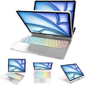 D DINGRICH Touch iPad Pro 13 Case with Keyboard 7th Generation, Magic 360°Rotatable & Swivel Bluetooth Keyboard with Trackpad, 7 Backlight Color with Pencil Holder for iPad Pro 13" 2024, Sliver