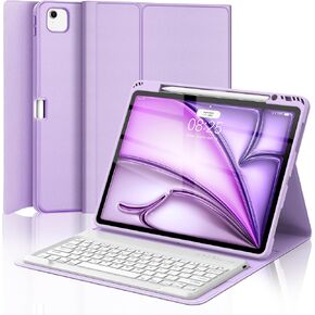 حالة لوحة المفاتيح لأجواء iPad 13 بوصة (M3 2025/M2 2024) ، لوحة مفاتيح لاسلكية قابلة للفصل المغناطيسية ، حالة غلاف الورقة الدقيقة مع حامل قلم رصاص ، زوايا قابلة للتعديل ، نوم/استيقاظ تلقائي ، أرجواني خفيف