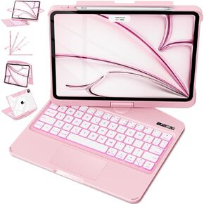 Keyboard Case for iPad Air 13-inch (M2, 2024), Cyberpunk Clear Design, 360° Rotatable Trackpad, 7-Color Backlit Keyboard, Compatible with iPad Pro 12.9-inch (3rd/4th/5th/6th Gen) - Blush Pink