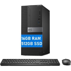 Dell Optiplex 7050 Mini Tower Computer PC, 7050 MT Tower Desktop, Quad Core i5-6500 3.2GHz up to 3.60GHz, 16GB RAM, 512GB SSD, Wireless Keyboard, Win11 pro(Renewed)