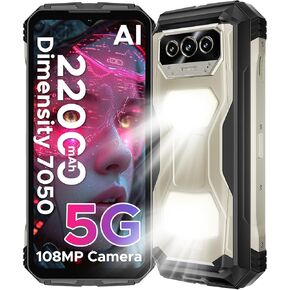 DOOGEE V Max S (2025) 5G Unlocked Rugged Phone,Dual Camping Lights,22000mAh Battery,Android 14,24GB+256GB/TF 2TB Rugged Smartphone,108MP+16MP,6.58"FHD+120Hz IPS Screen,Dual Unlock/NFC/WiFi6(Tarnish)