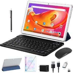 2024 Newest 10.1 Inch Android Tablet with Keyboard - 5G WiFi Tablets RAM 4GB ROM 64GB 512GB Expandable -6000mAh Dual Camera Bluetooth 5.0 1080 FHD GPS Sliver