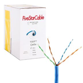 Cat5e CMP 1000 Ft Plenum Cable UTP 24 AWG Solid Fire Shielded CMP- Rated Twisted Pair 350MHz LAN Network Wire IP POE NVR Security System Bulk Ethernet Cable Blue