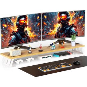 Wooden Computer Monitor Storage Stand - Large Space Desktop Organizer Stand for Computer Monitors, Laptops, Speakers, Srinters, Etc.