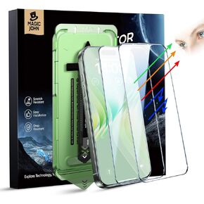 MAGIC JOHN 2 PACK for iPhone 16 Pro Max (6.9") Eye Protection Screen Protector, HD Clear, Auto Dust-Elimination, 9H Tempered Glass & Scratch Resistance, Full Edge Coverage