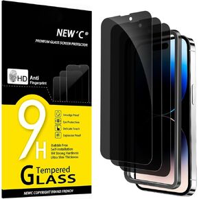 خصوصية New'c 3 Pack for iPhone 14 Pro Screen Protector (6.1 بوصة) ، فيلم زجاجي مضاد للتجسس ، زاوية خصوصية مقاومة للغاية ، متوازنة 28 درجة-أداة تثبيت سهلة