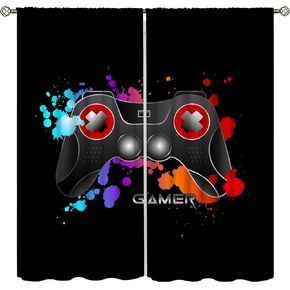 Gamepad Blackout Curtains for Boys Girls Teens Colorful Game Controller Thermal Insulated Room Curtains for Living Room,Rod Pocket Decor 42x84in x 2