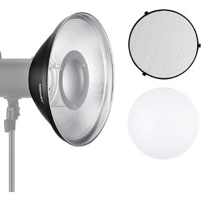 NEEWER 12"/30cm Metal Beauty Dish Bowens Mount Reflector Kit with White Diffuser Sock, Honeycomb Grid for Strobe Flash Video Light Compatible with Godox AD600 NEEWER CB60 Q4 Vision 4 S101 Series, LD30