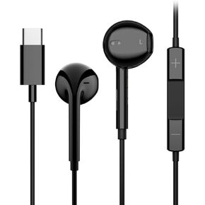 Black USB C Headphones Wired for iPhone 16/15 Pro Max Plus, Type C Earbuds for iPad Pro Air Mini, for MacBook Pro Air, Earphones for Google Pixel, Samsung